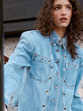 Nasty Gal Light Blue Denim Grommet Button-Front Jacket